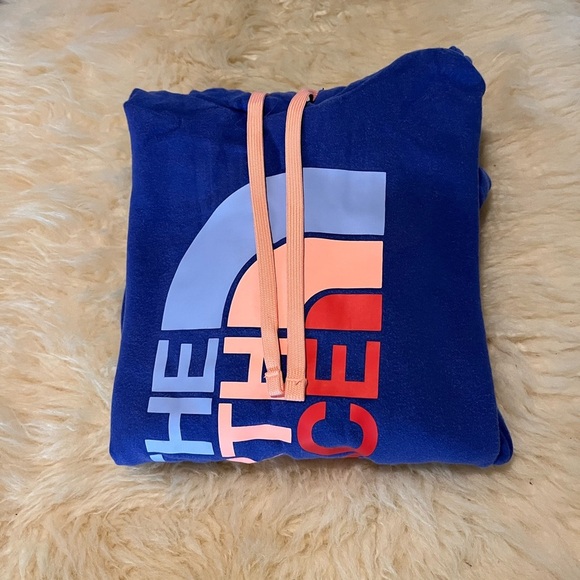 The North Face Blue Logo Pullover Hoodie with Orange Accents - Picture 5 of 5